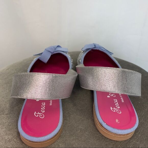 FERCA 81 Silver glitter blue bow Slingback flats Sz 39 - Picture 5 of 8